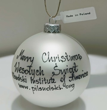Boxed white hand-made Christmas ornament